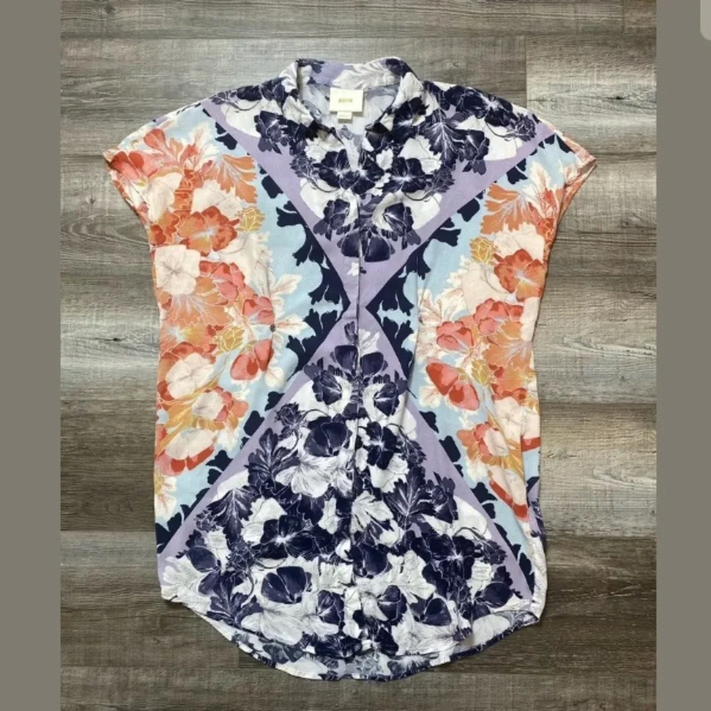 Maeve multicolor floral collared batwing tunic top - Picture 1 of 6